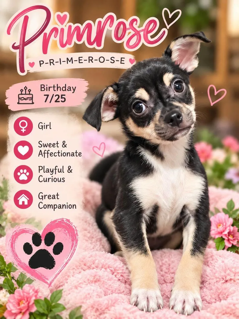 A baby small-sized female Chihuahua dog named Primrose for adoption in Fort Worth, TX
