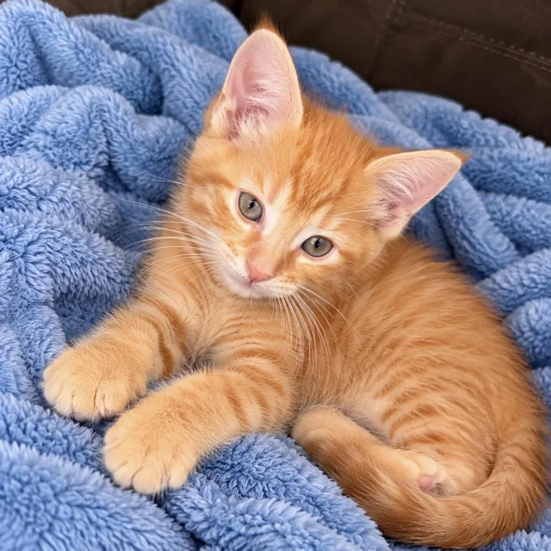 A baby medium-sized male Tabby (Orange / Red) Tabby cat named Bodhi for adoption in Wyandotte, MI