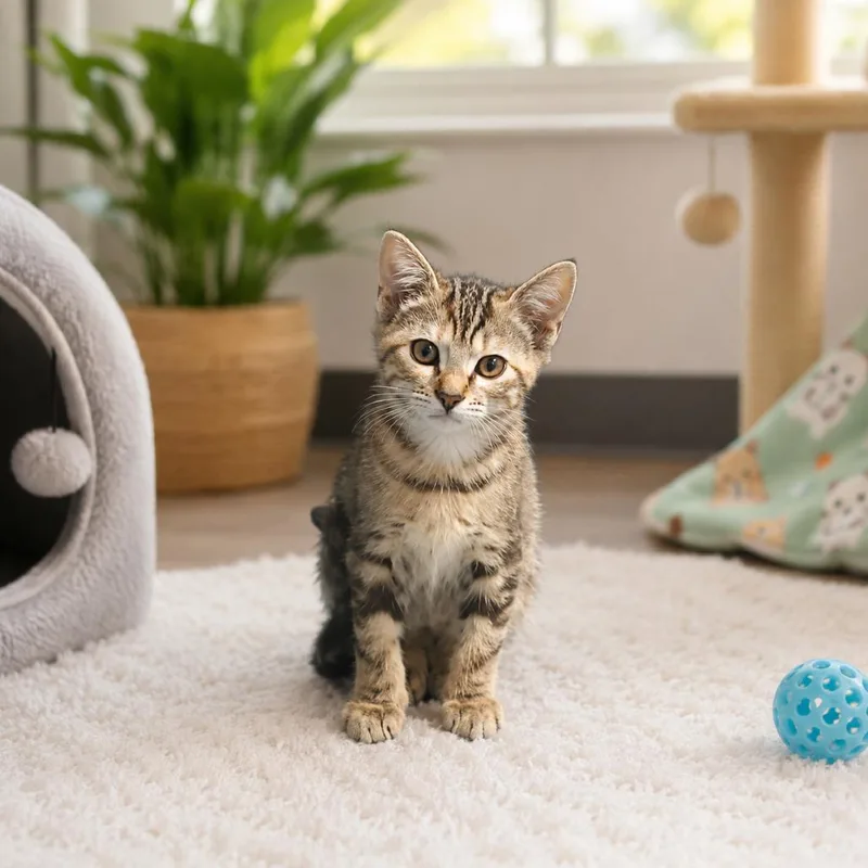 A baby small-sized female Gray / Blue / Silver Domestic Short Hair cat named Tabitha for adoption in Eufaula, AL