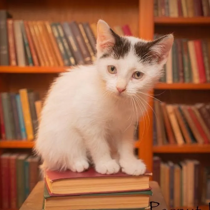 A baby medium-sized male White Domestic Short Hair cat named Peanut for adoption in Tomah, WI