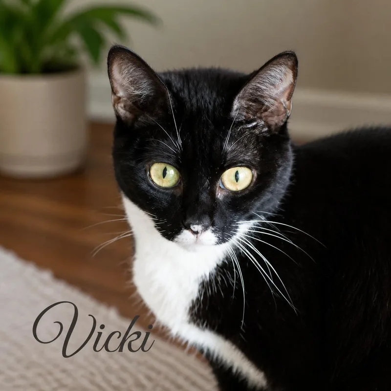A baby medium-sized female Domestic Short Hair cat named Vicki for adoption in Spring, TX