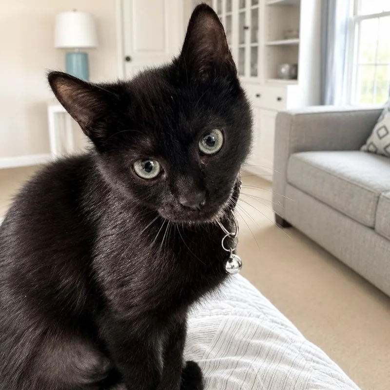 A baby small-sized female Black Domestic Short Hair cat named Lingonberry for adoption in Richmond, VA