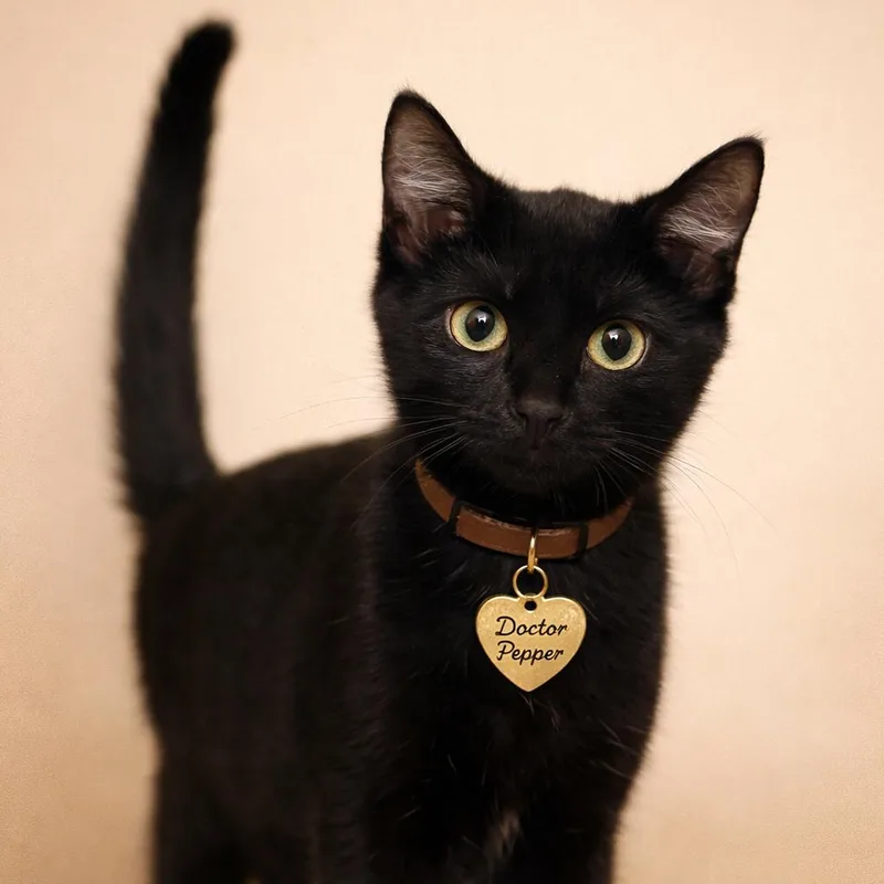 A young small-sized male Black Domestic Short Hair cat named Doctor Pepper for adoption in Hannibal, MO