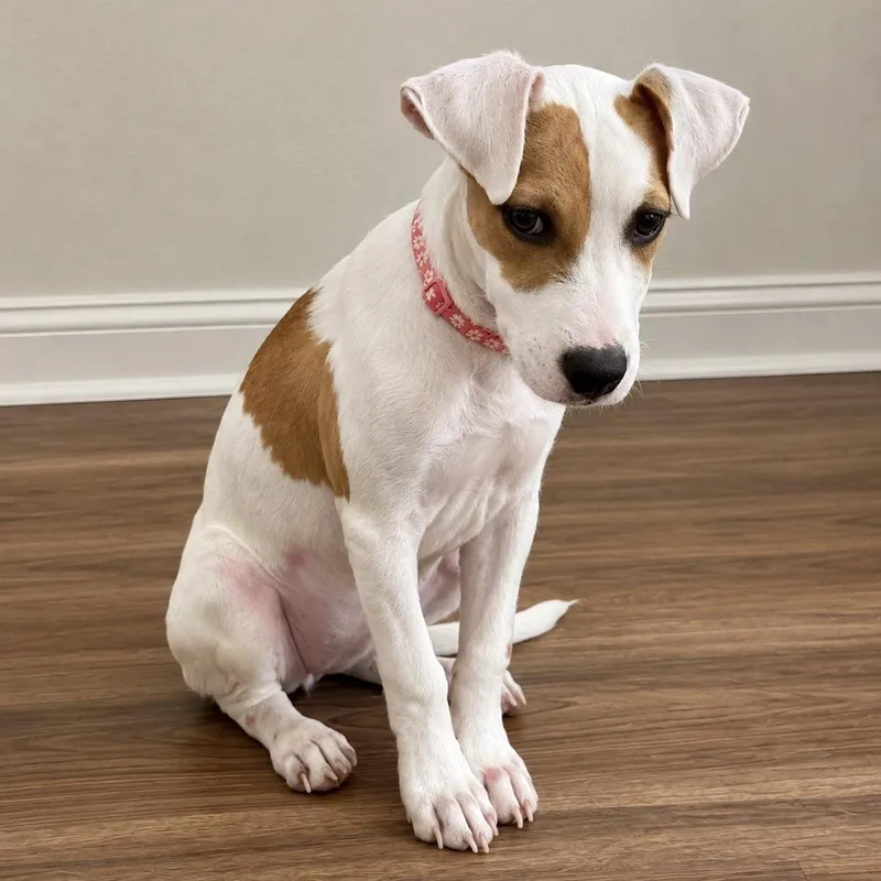 A baby medium-sized female American Staffordshire Terrier dog named Artemis for adoption in Liverpool, TX