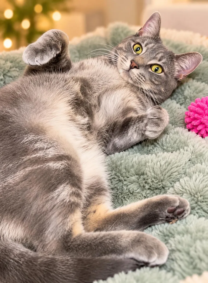 A young medium-sized female Tabby cat named Giggles for adoption in Greenville, DE