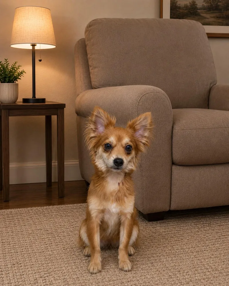 A baby small-sized female Brown / Chocolate Papillon dog named Molly for adoption in Poway, CA