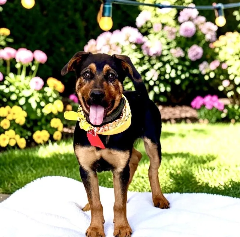 A baby medium-sized male Bicolor German Shepherd Dog dog named Kuna for adoption in Perry, IA