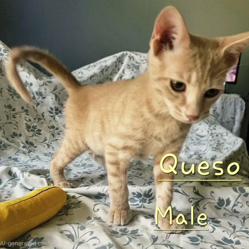 A baby medium-sized male Orange / Red Domestic Short Hair cat named Queso for adoption in Morehead, KY
