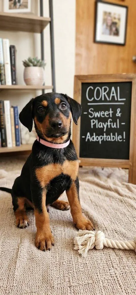 A baby large-sized female Rottweiler dog named Coral for adoption in Mooresville, NC