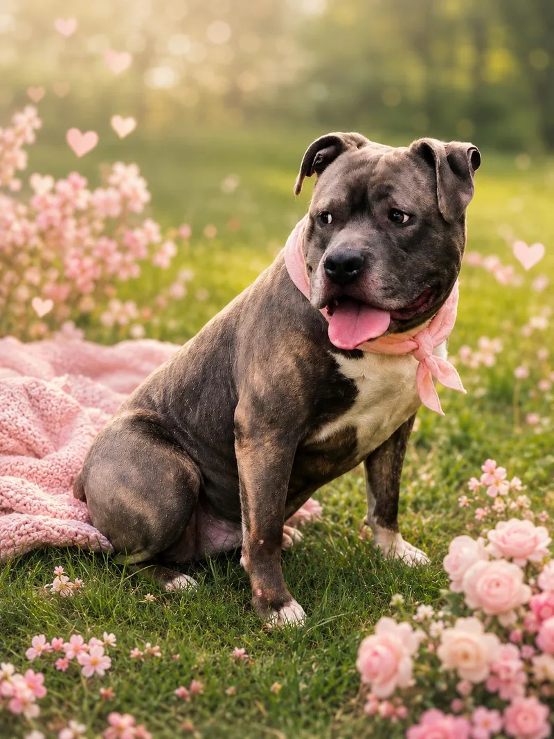 A senior large-sized female Brindle Staffordshire Bull Terrier dog named Halo for adoption in Westlake, OH