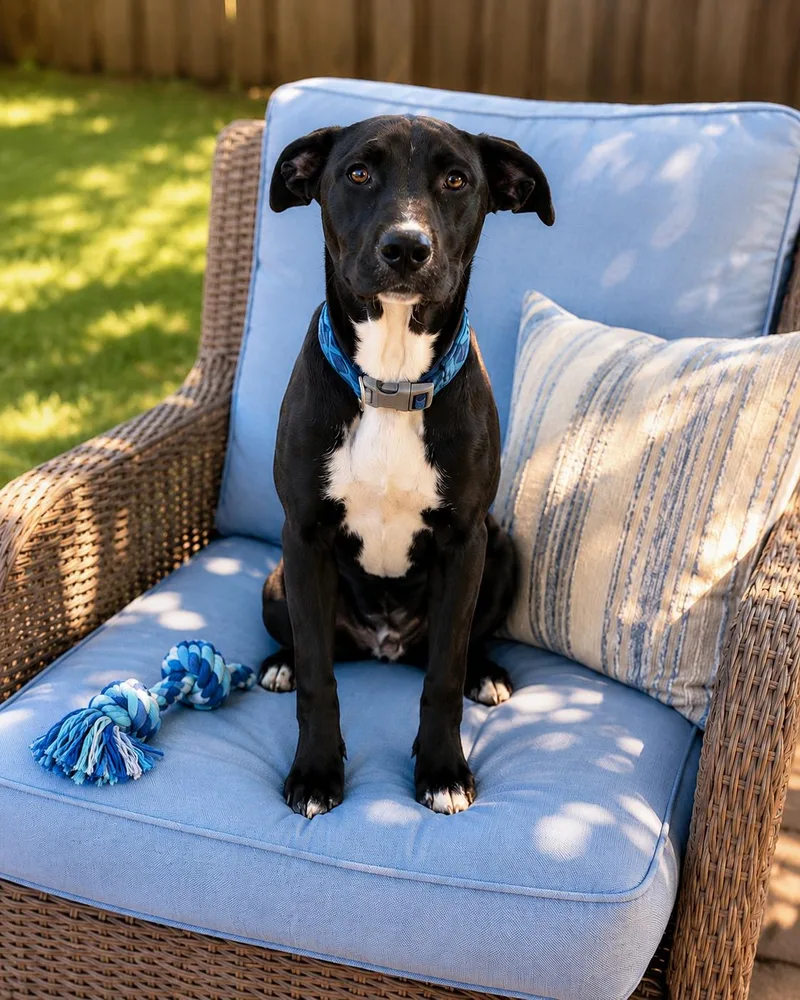 A baby medium-sized male Black Labrador Retriever dog named Galaxy for adoption in Houston, TX