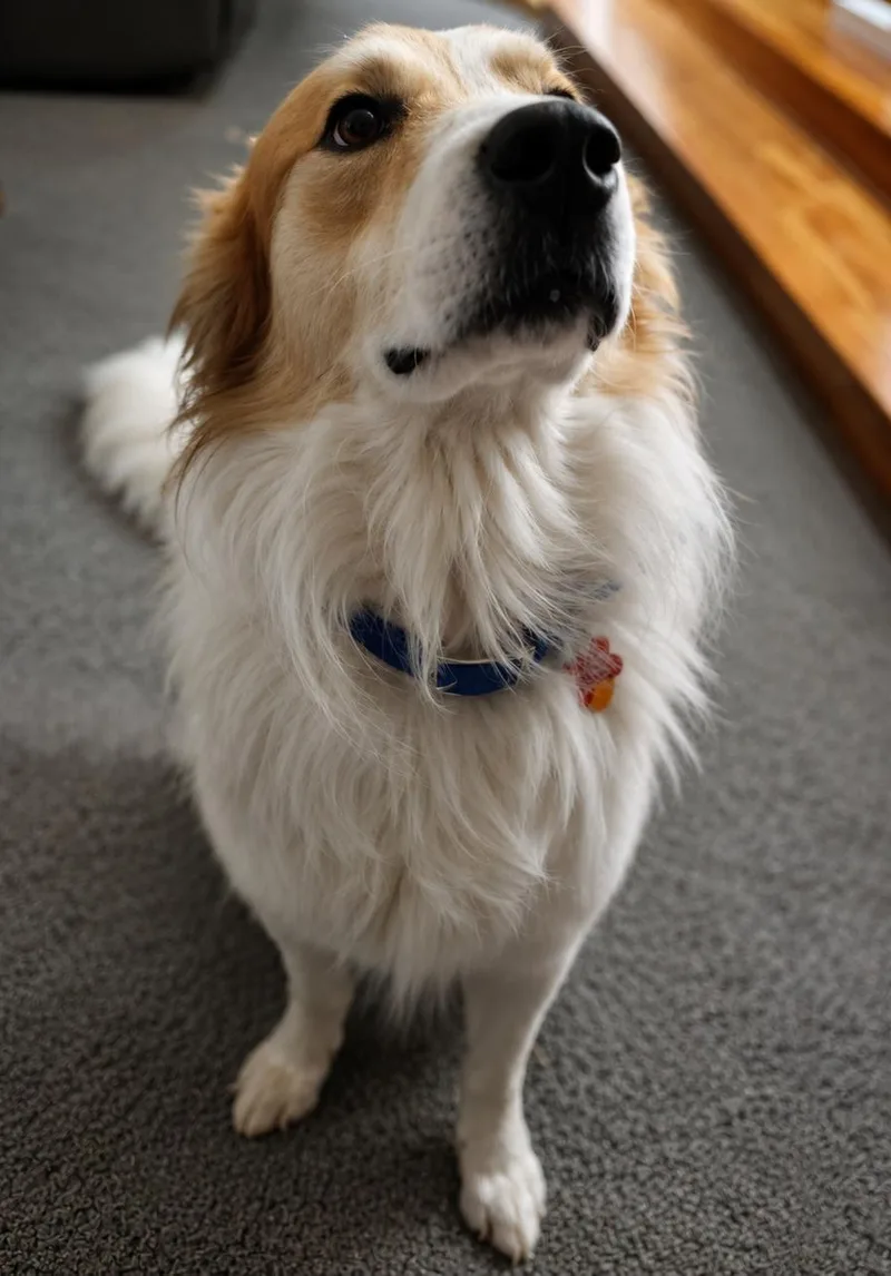 A young large-sized male Golden Great Pyrenees dog named Bogey for adoption in Kiowa, OK