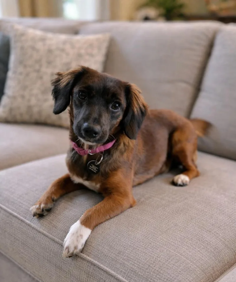 A baby medium-sized female Spaniel dog named Brownie for adoption in West Bloomfield, MI