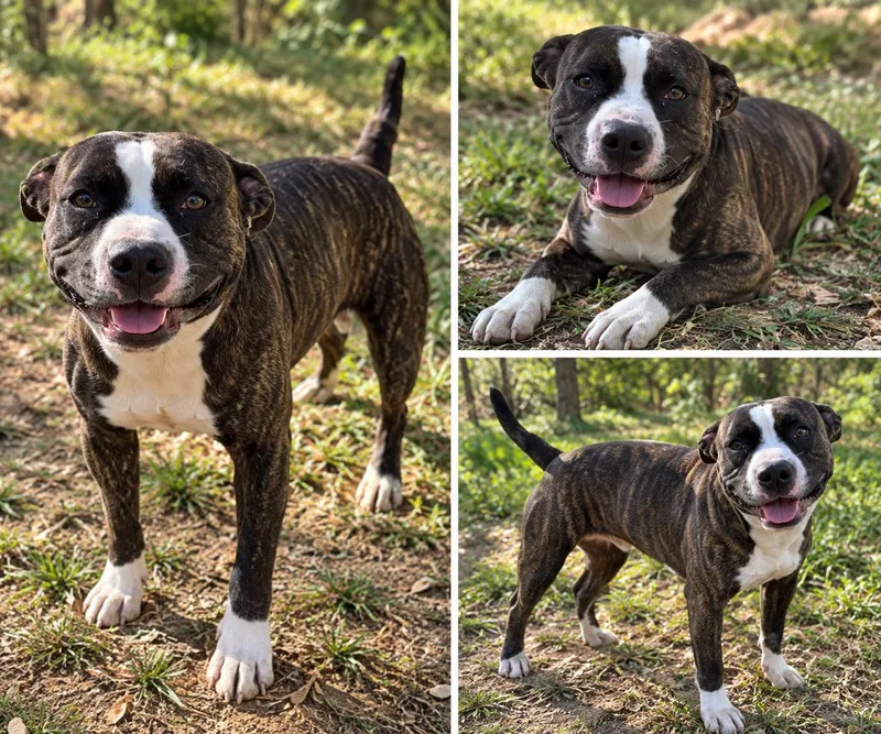 An adult medium-sized male Bicolor Pit Bull Terrier dog named Doc for adoption in Kiln, MS