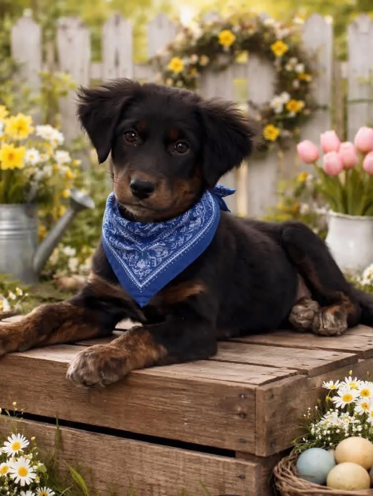 A baby medium-sized male Australian Shepherd dog named Little John for adoption in Claremore, OK