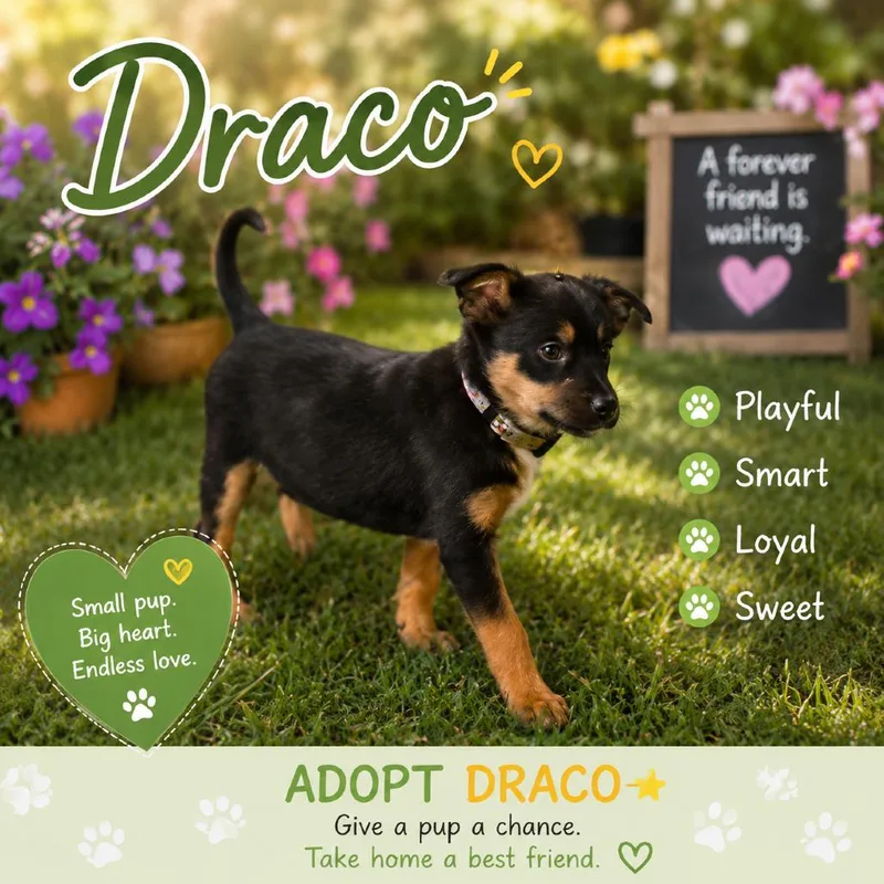 A baby small-sized male Black Australian Shepherd dog named Draco for adoption in Phoenix, AZ