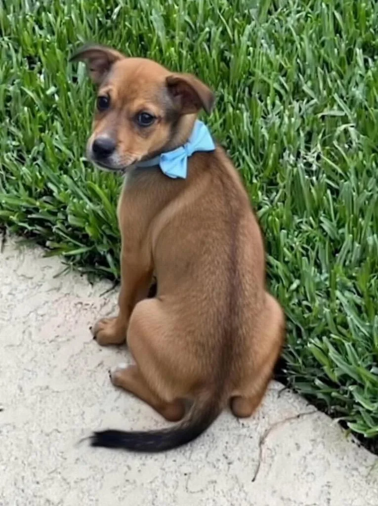 A young small-sized male Brown / Chocolate Miniature Pinscher dog named Lyndon for adoption in Alvin, TX