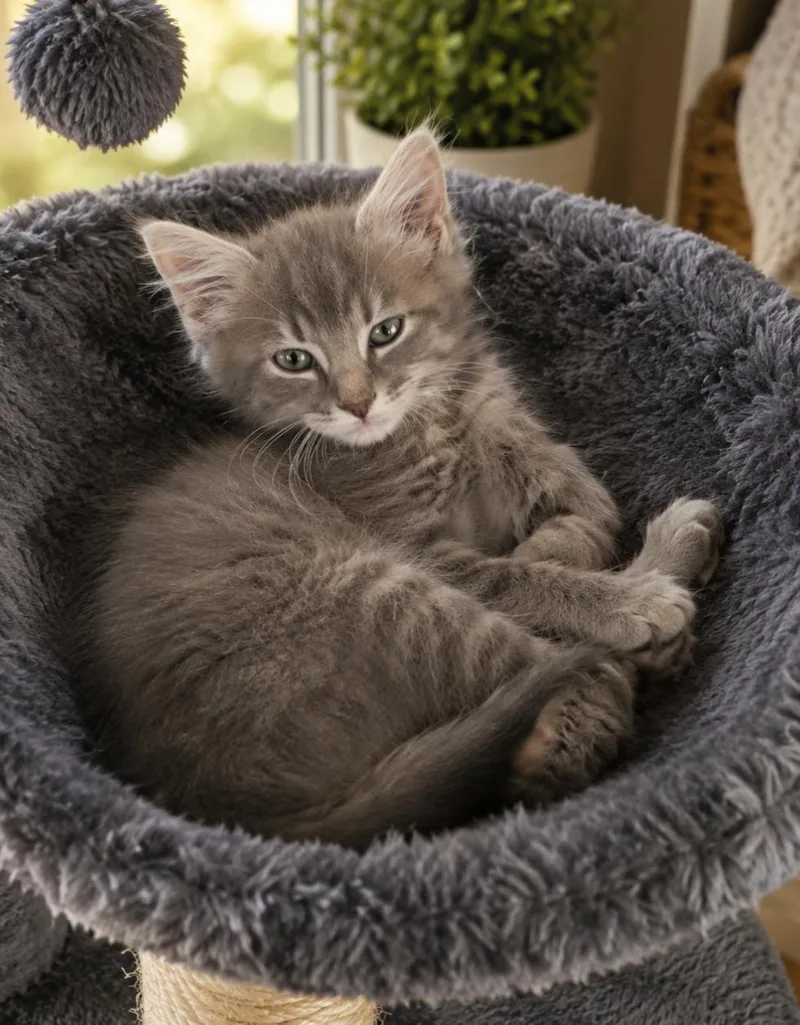 A baby small-sized male Tabby (Gray / Blue / Silver) Domestic Medium Hair cat named Andy for adoption in Mabank, TX