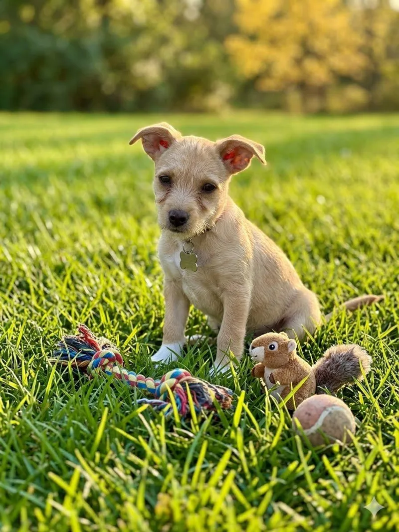 A baby small-sized female Yellow / Tan / Blond / Fawn Terrier dog named Toscana for adoption in Lacey, WA