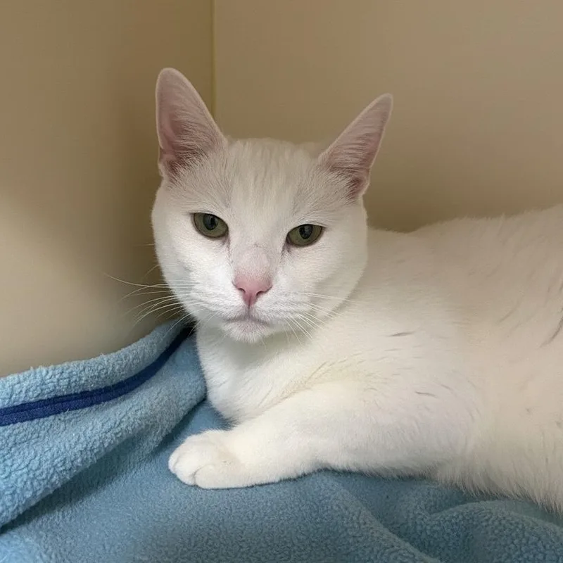 A senior medium-sized male White Domestic Short Hair cat named Snow for adoption in Elyria, OH