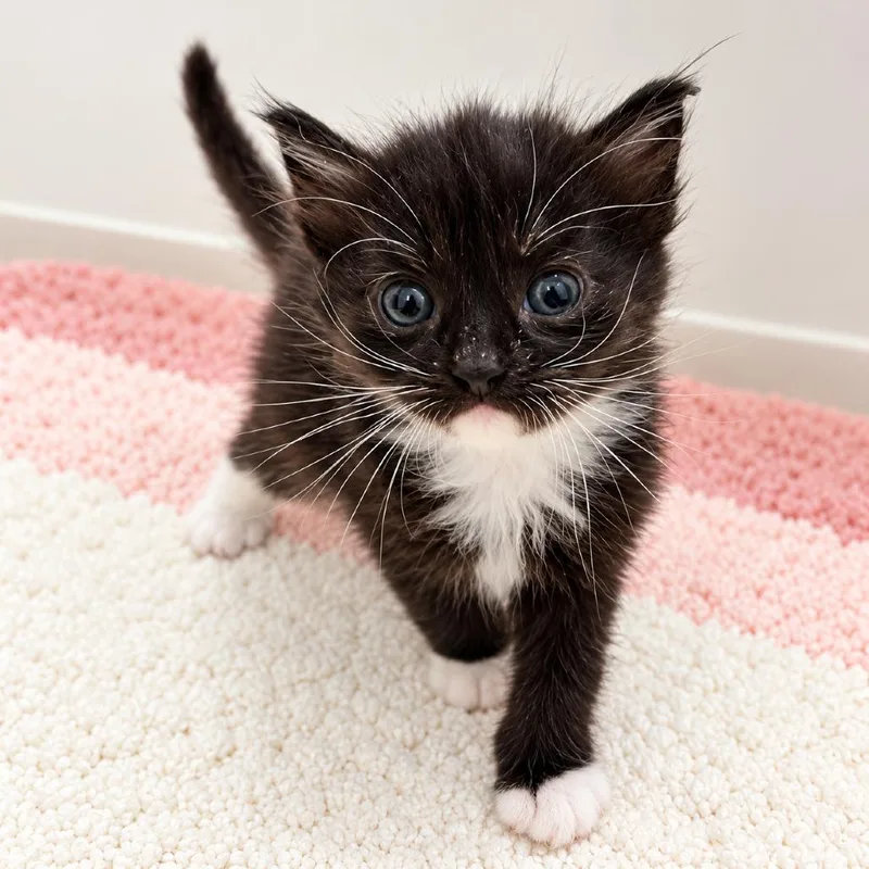 A baby small-sized female Black Domestic Short Hair cat named Pennywise for adoption in Long Beach, CA