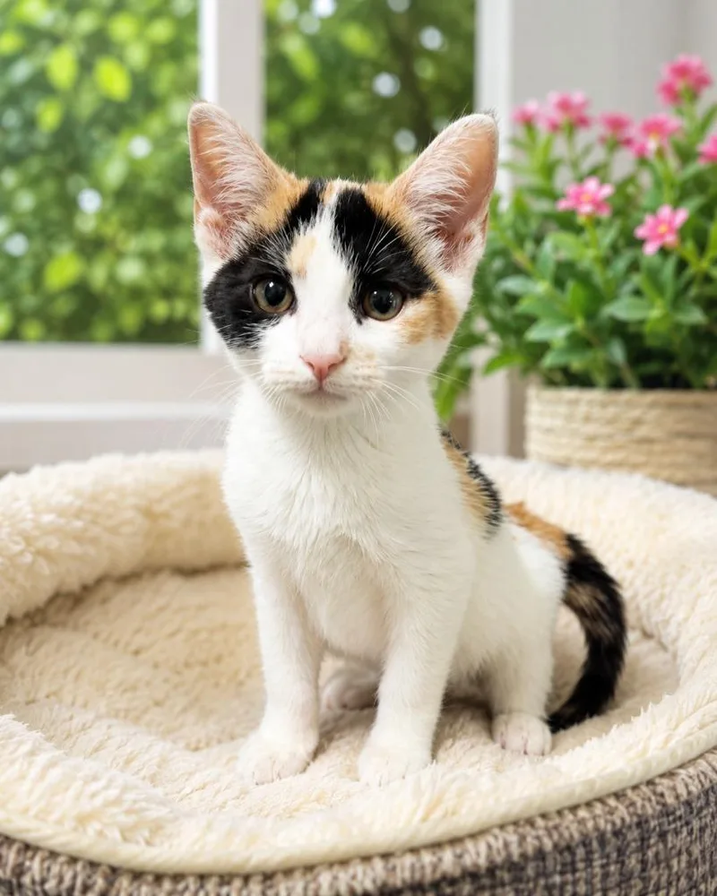 A baby medium-sized female Domestic Short Hair cat named Purrlo Ren for adoption in East Ridge, TN