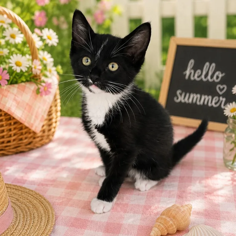 A baby small-sized female Black Domestic Short Hair cat named Darla for adoption in Walnut Cove, NC