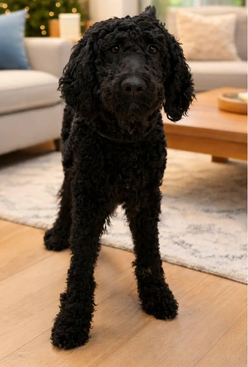 A young medium-sized male Black Poodle dog named Lucarno for adoption in Newport, TN