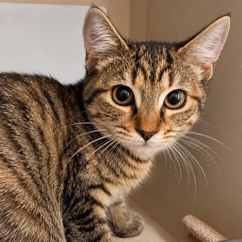 A baby small-sized female Brown / Chocolate Domestic Short Hair cat named Strawberry for adoption in Gloucester, VA