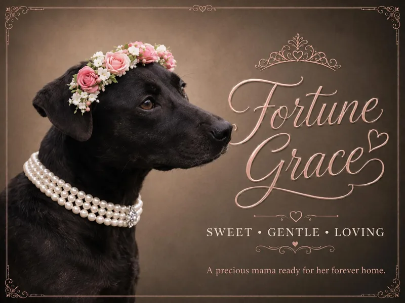 A young medium-sized female Black Labrador Retriever dog named Fortune Grace for adoption in Farmington, MO