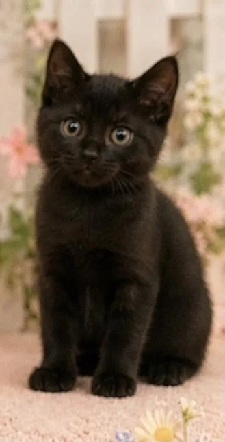 A baby medium-sized male Black Domestic Short Hair cat named Schuck for adoption in Darien, GA