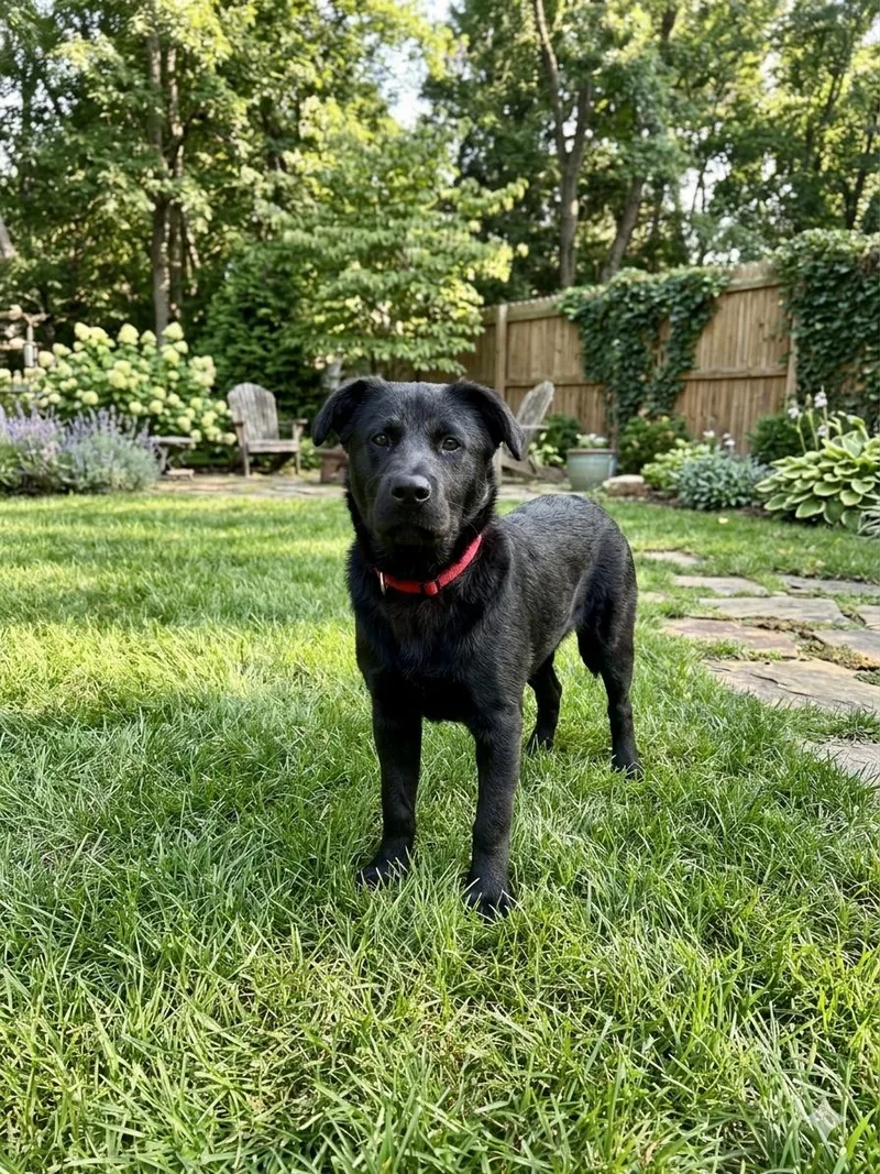A young medium-sized male Black Labrador Retriever dog named Carlson for adoption in North Prairie, WI