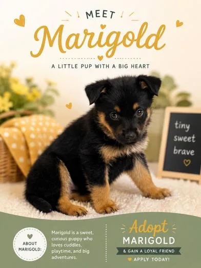A baby medium-sized female Tricolor (Brown, Black, & White) German Shepherd Dog dog named Marigold for adoption in Liverpool, TX