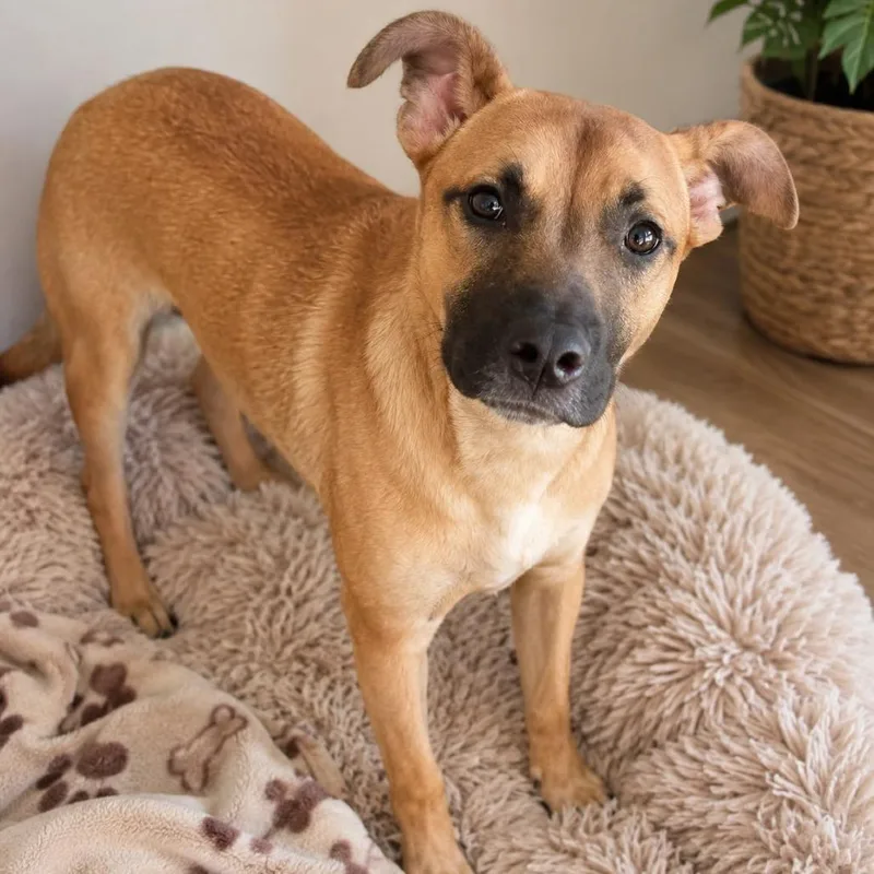 A young small-sized female Black Mouth Cur dog named Lolita for adoption in San Diego, CA
