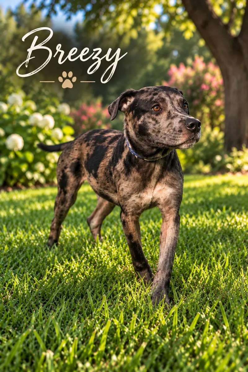 A young medium-sized female Catahoula Leopard Dog dog named Breezy for adoption in Farmington, MO