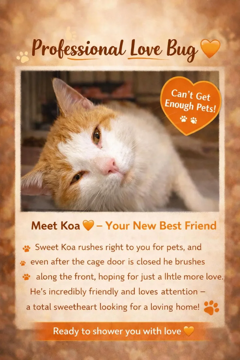 An adult medium-sized male Tabby cat named Koa for adoption in Greenville, DE