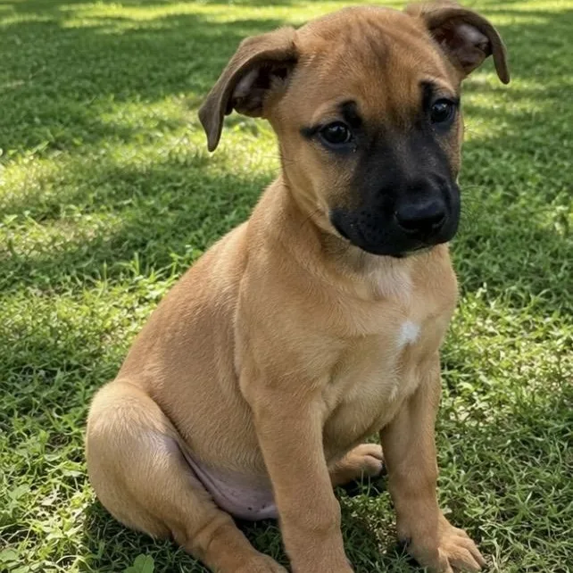 A baby medium-sized female Yellow / Tan / Blond / Fawn Mixed Breed dog named Daisy for adoption in Pelham, NH