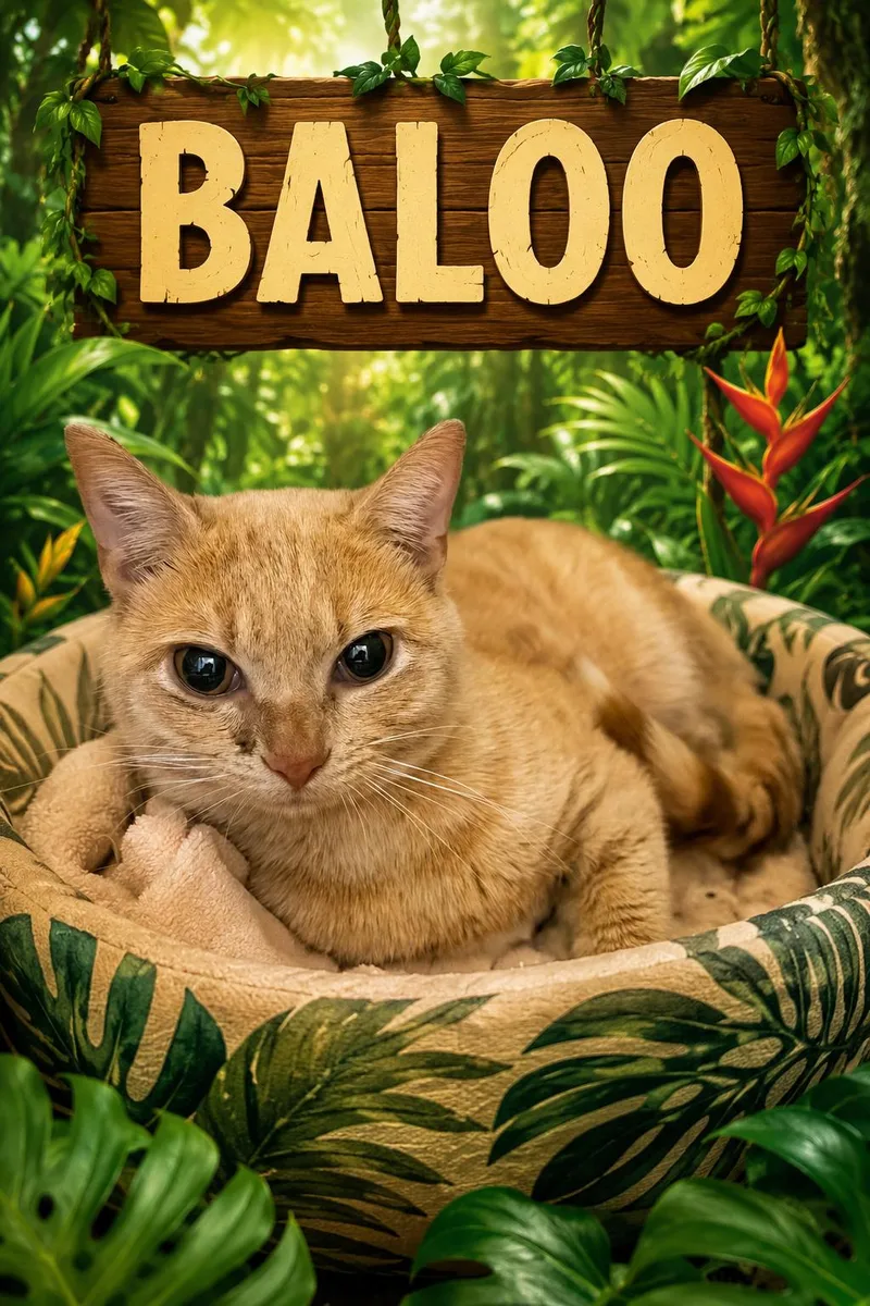 A young medium-sized male Tabby cat named Baloo for adoption in Greenville, DE