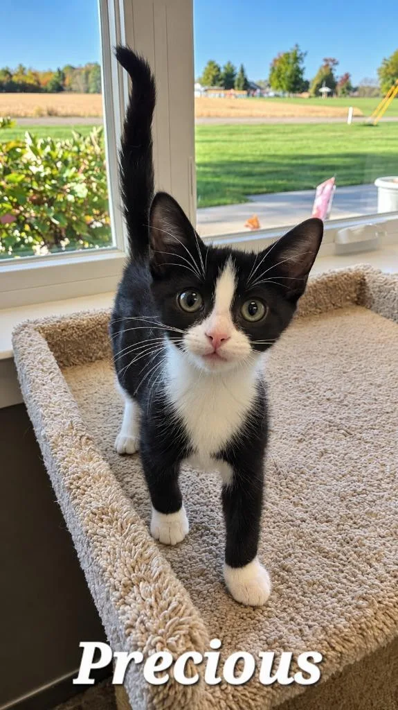 A baby small-sized female Domestic Short Hair cat named Precious for adoption in Sidney, OH