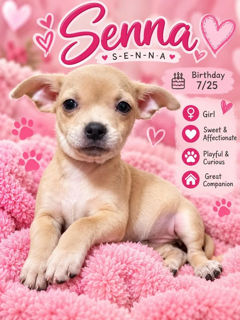 A baby small-sized female Chihuahua dog named Senna for adoption in Fort Worth, TX