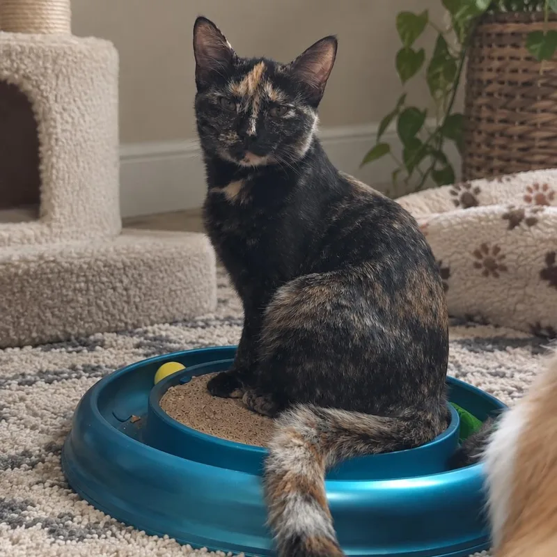 A young medium-sized female Tortoiseshell cat named Melony for adoption in Andover, MN