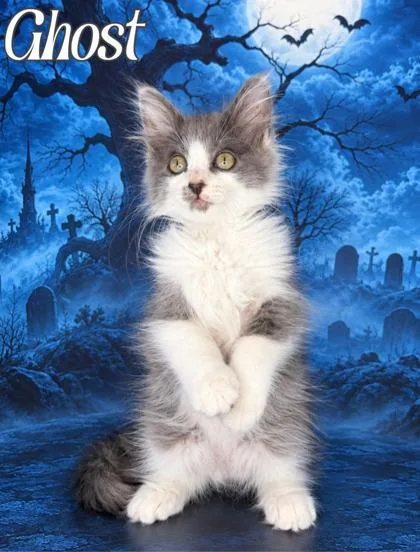A baby small-sized male Domestic Long Hair cat named Ghost for adoption in Morton Grove, IL