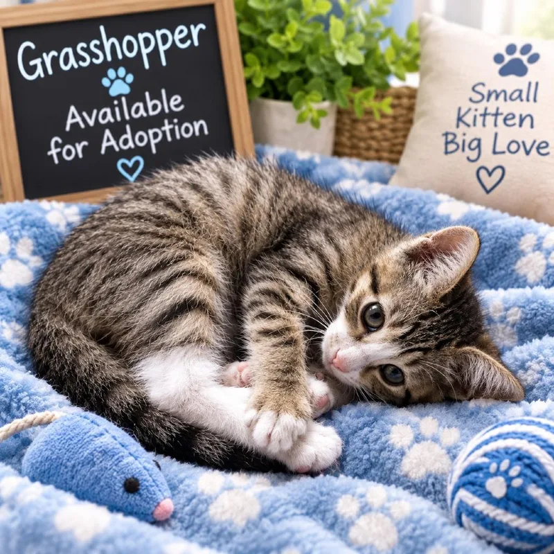 A baby small-sized male Brown / Chocolate Domestic Short Hair cat named Grasshopper for adoption in Peachtree City, GA