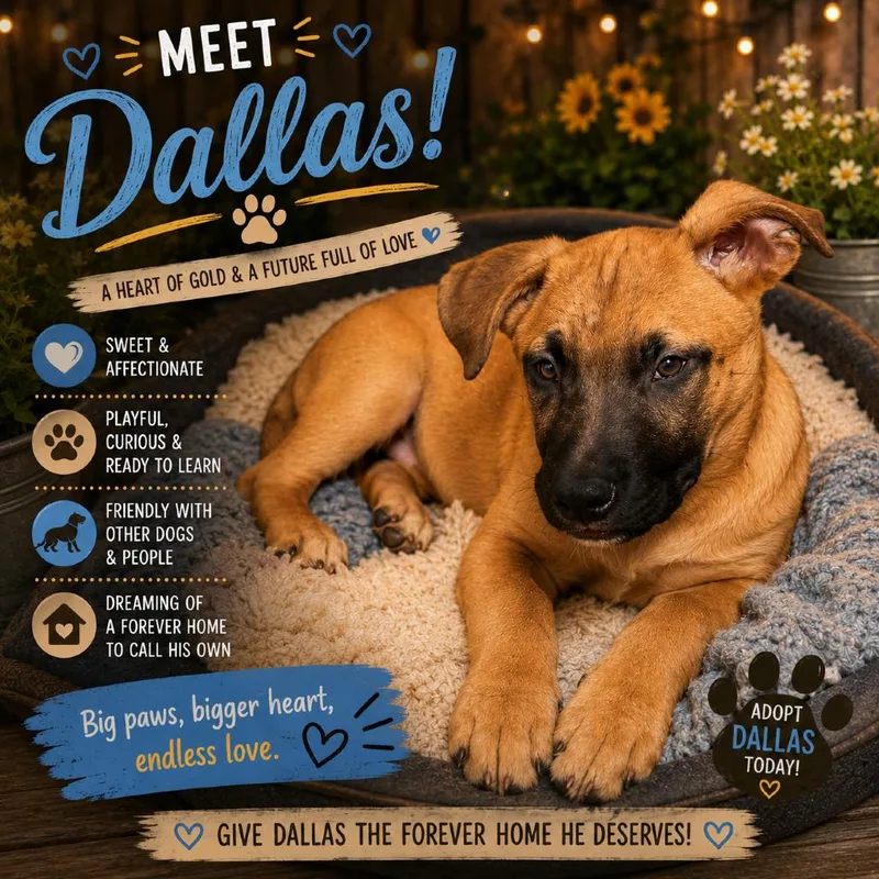 A baby medium-sized male Brown / Chocolate Shepherd dog named Dallas for adoption in Waldorf, MD
