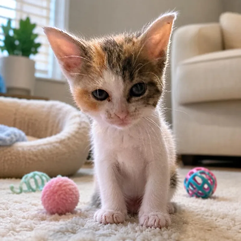 A baby small-sized female Calico Domestic Short Hair cat named Adeline for adoption in Tustin, CA