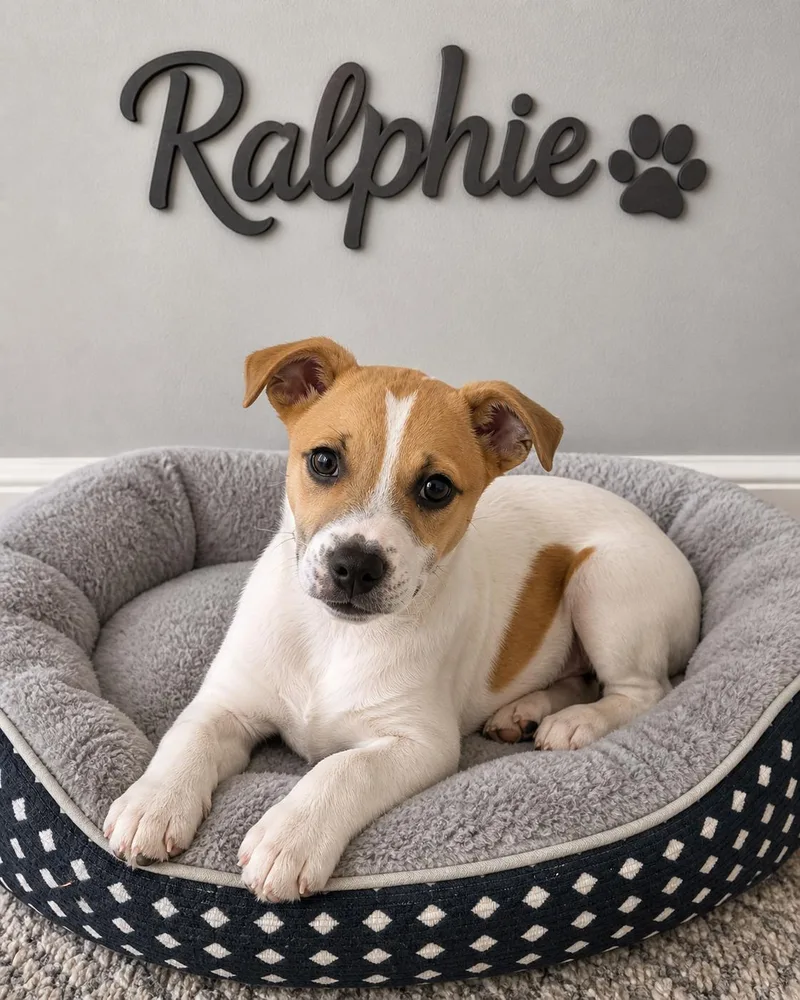 A baby medium-sized male Tricolor (Brown, Black, & White) Terrier dog named Ralphie for adoption in Momence, IL