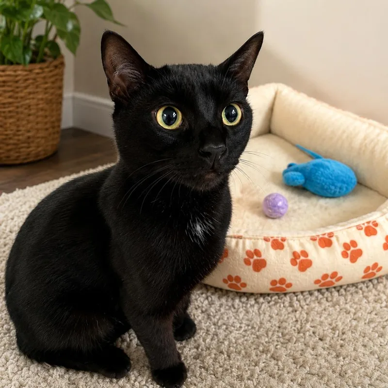 An adult large-sized male Black Domestic Short Hair cat named Raisin for adoption in Howard beach, NY