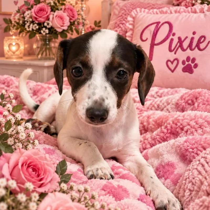A young small-sized female Tricolor (Brown, Black, & White) Chihuahua dog named Pixie for adoption in Farmington, MO