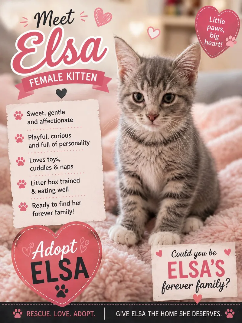 A baby medium-sized female Tabby (Gray / Blue / Silver) Tabby cat named Elsa for adoption in Maryville, TN