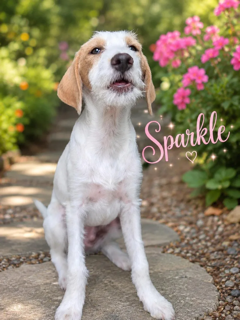 A baby medium-sized female Beagle dog named Sparkle for adoption in Orange, CA